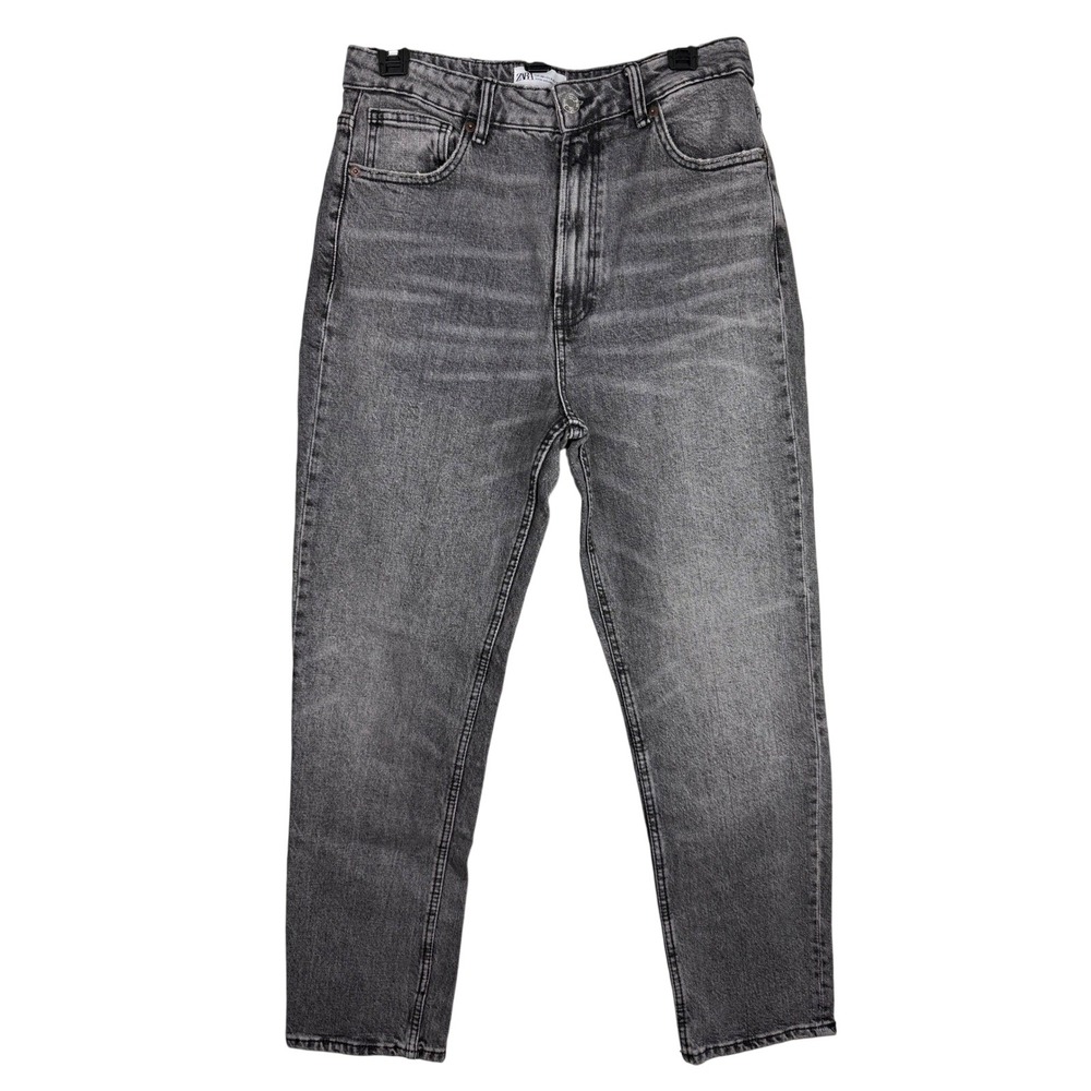 Zara Womens High Rise Straight Leg Acid Wash Grey Denim Mom Jeans Size 8 NWOT